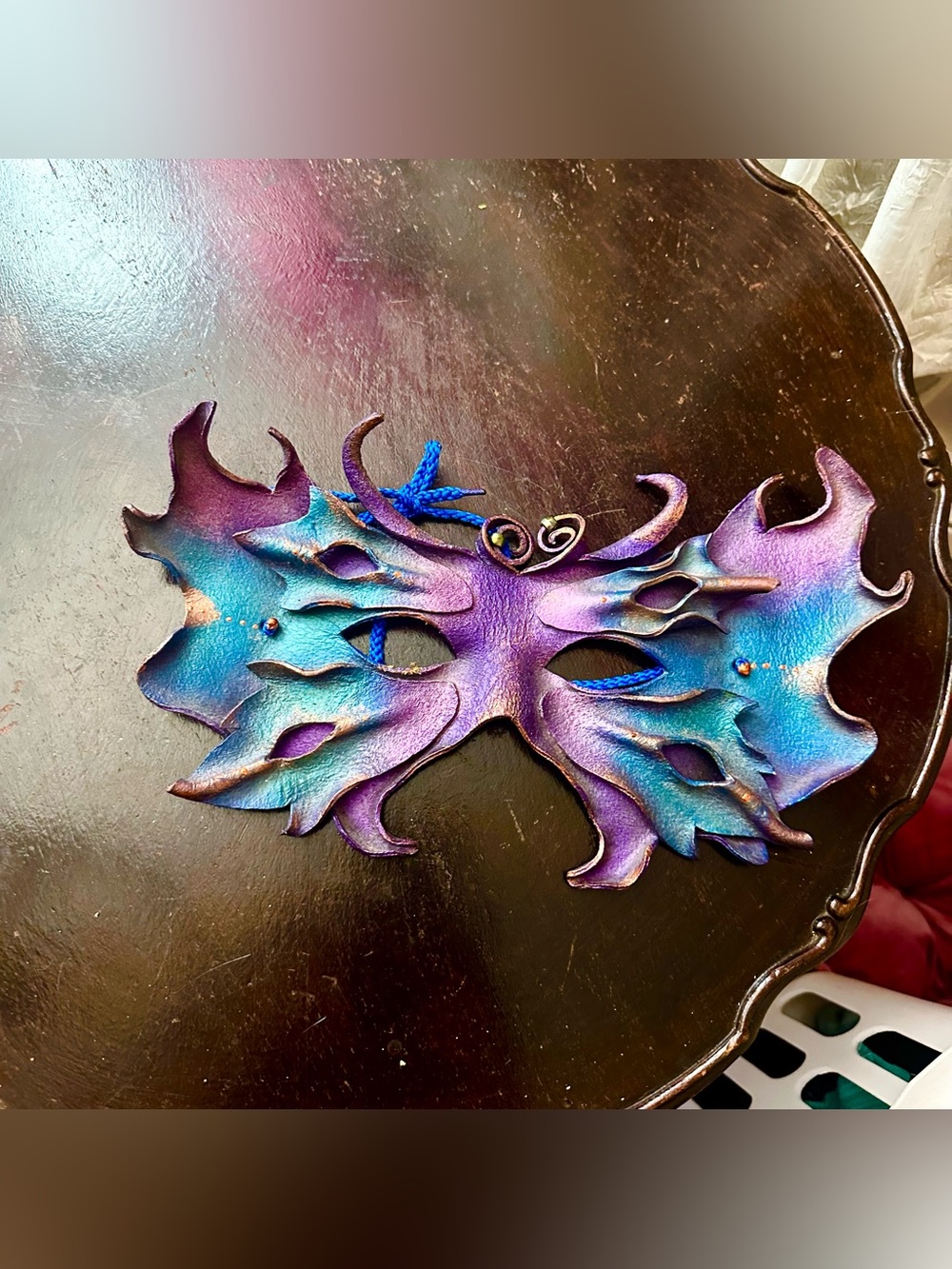 Iridescent Purple & Teal Leather Butterfky Masquerade Mask Larp Costume Handmade